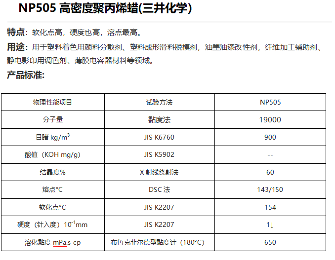三井HI-WAX NP505高密度聚丙烯蠟（ PP蠟NP505）