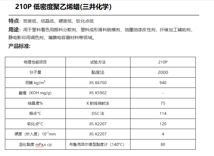 三井HI-WAX 210P低密度聚乙烯蠟（ PE蠟210P ）